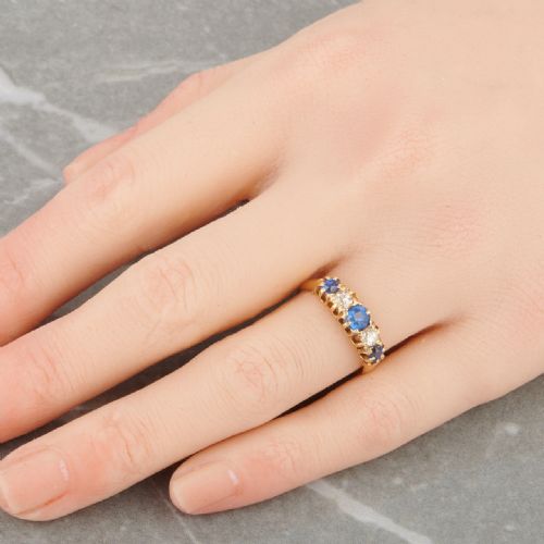 VICTORIAN 18CT GOLD SAPPHIRE AND DIAMOND HALF HOOP RING - ADDITIONAL PHOTO 1