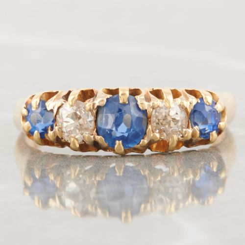 VICTORIAN 18CT GOLD SAPPHIRE AND DIAMOND HALF HOOP RING - ADDITIONAL PHOTO 2
