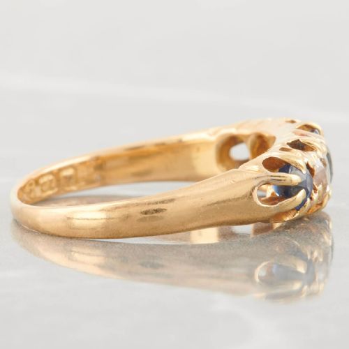 VICTORIAN 18CT GOLD SAPPHIRE AND DIAMOND HALF HOOP RING - ADDITIONAL PHOTO 3
