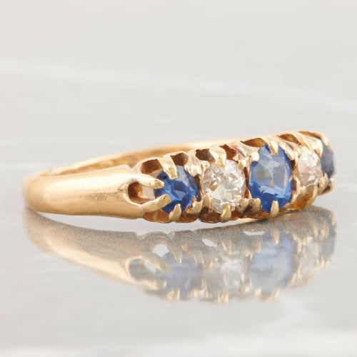 VICTORIAN 18CT GOLD SAPPHIRE AND DIAMOND HALF HOOP RING - ADDITIONAL PHOTO 4
