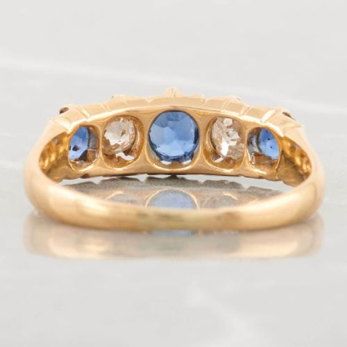 VICTORIAN 18CT GOLD SAPPHIRE AND DIAMOND HALF HOOP RING - ADDITIONAL PHOTO 5