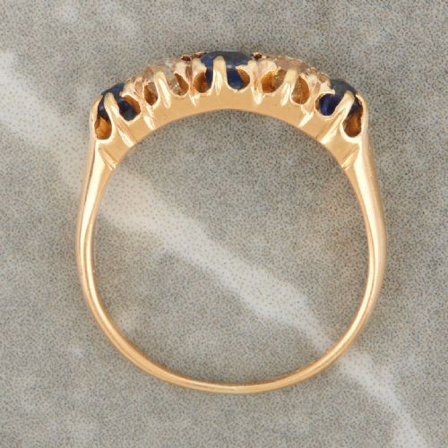 VICTORIAN 18CT GOLD SAPPHIRE AND DIAMOND HALF HOOP RING - ADDITIONAL PHOTO 6