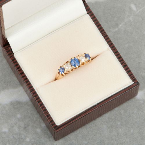 VICTORIAN 18CT GOLD SAPPHIRE AND DIAMOND HALF HOOP RING - ADDITIONAL PHOTO 8