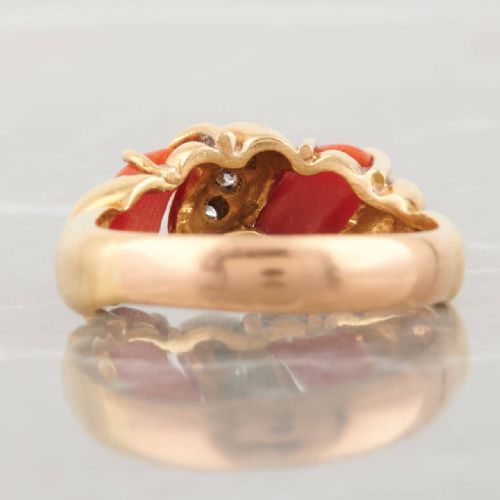 18CT GOLD CORAL AND DIAMOND WISHBONE RING - ADDITIONAL PHOTO 5