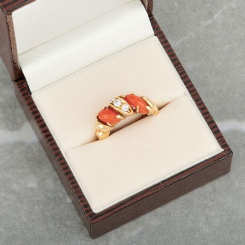 18CT GOLD CORAL AND DIAMOND WISHBONE RING - ADDITIONAL PHOTO 8