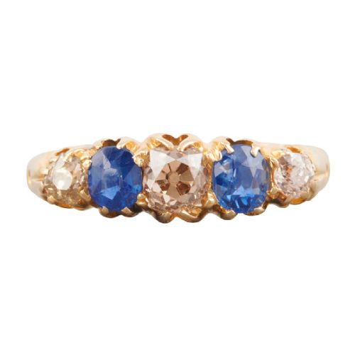 18ct gold sapphire and diamond 5 stone half hoop ring - CATEGORY: ANTIQUE JEWELLERY - DATED EDWARDIAN