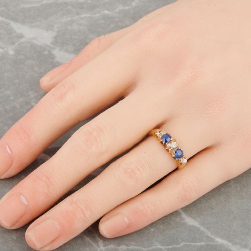 18CT GOLD SAPPHIRE AND DIAMOND 5 STONE HALF HOOP RING - ADDITIONAL PHOTO 2