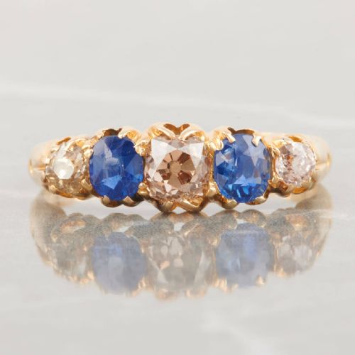 18CT GOLD SAPPHIRE AND DIAMOND 5 STONE HALF HOOP RING - ADDITIONAL PHOTO 3