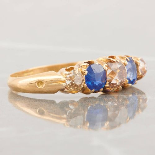 18CT GOLD SAPPHIRE AND DIAMOND 5 STONE HALF HOOP RING - ADDITIONAL PHOTO 4