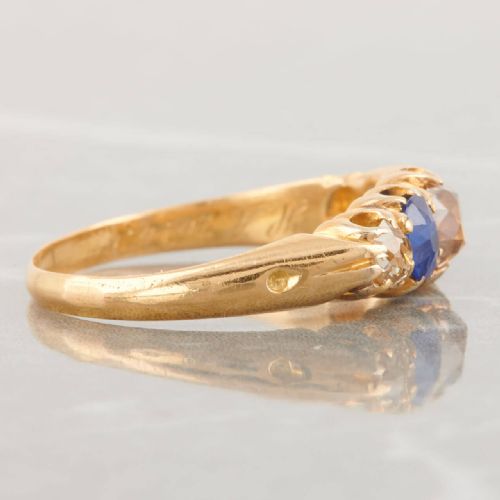 18CT GOLD SAPPHIRE AND DIAMOND 5 STONE HALF HOOP RING - ADDITIONAL PHOTO 5