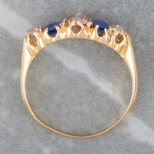 18CT GOLD SAPPHIRE AND DIAMOND 5 STONE HALF HOOP RING - ADDITIONAL PHOTO 6