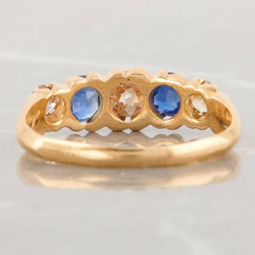 18CT GOLD SAPPHIRE AND DIAMOND 5 STONE HALF HOOP RING - ADDITIONAL PHOTO 7