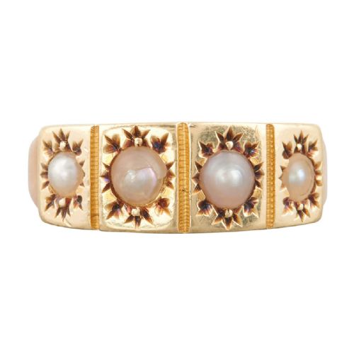 victorian 15ct gold 4 stone pearl ring - CATEGORY: ANTIQUE JEWELLERY - DATED VICTORIAN