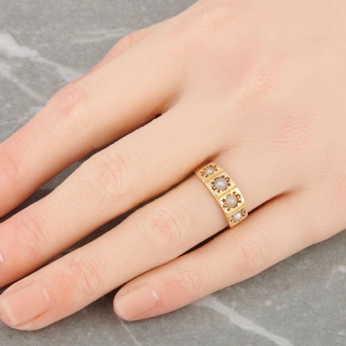 VICTORIAN 15CT GOLD 4 STONE PEARL RING - ADDITIONAL PHOTO 1