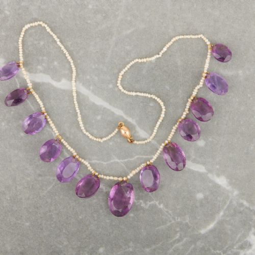 15CT GOLD AMETHYST AND SEED PEARL FRINGE NECKLACE - ADDITIONAL PHOTO 1