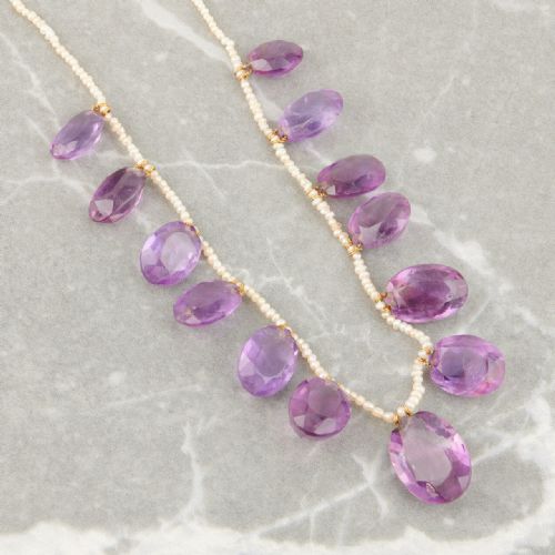 15CT GOLD AMETHYST AND SEED PEARL FRINGE NECKLACE - ADDITIONAL PHOTO 2