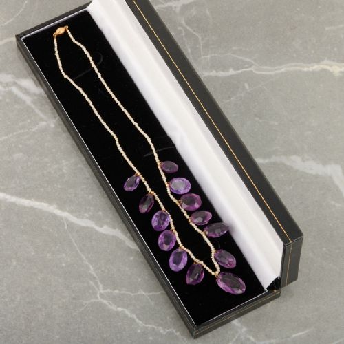 15CT GOLD AMETHYST AND SEED PEARL FRINGE NECKLACE - ADDITIONAL PHOTO 3