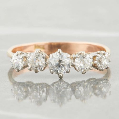 18ct gold 090 carat 5 stone old cut diamond ring - CATEGORY: ANTIQUE JEWELLERY - DATED VICTORIAN