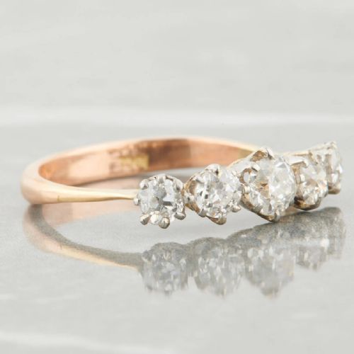 18CT GOLD 090 CARAT 5 STONE OLD CUT DIAMOND RING - ADDITIONAL PHOTO 2