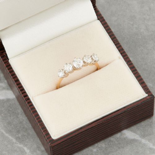 18CT GOLD 090 CARAT 5 STONE OLD CUT DIAMOND RING - ADDITIONAL PHOTO 7