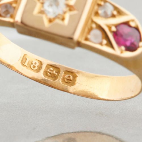 EDWARDIAN 18CT GOLD RUBY AND DIAMOND SQUARE FACED HALF HOOP RING - ADDITIONAL PHOTO 6