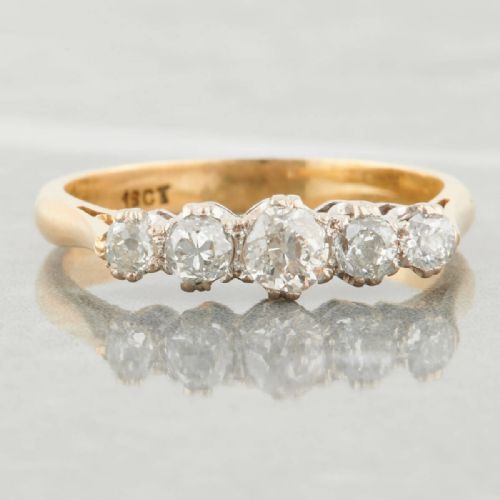 18ct gold 050 carat 5 stone old cut diamond ring - CATEGORY: ANTIQUE JEWELLERY - DATED 1900