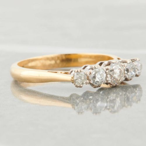 18CT GOLD 050 CARAT 5 STONE OLD CUT DIAMOND RING - ADDITIONAL PHOTO 1