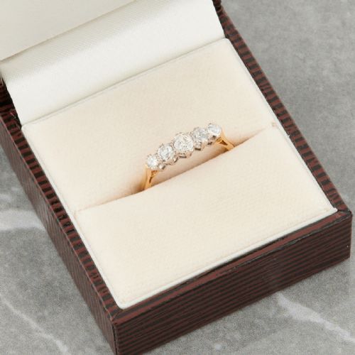 18CT GOLD 050 CARAT 5 STONE OLD CUT DIAMOND RING - ADDITIONAL PHOTO 7