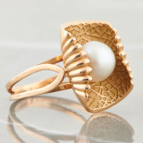 1950S 18CT GOLD PEARL IN OYSTER SHELL COCKTAIL RING - ADDITIONAL PHOTO 3