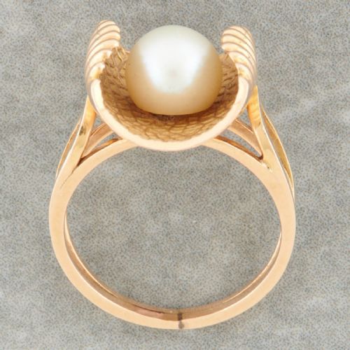 1950S 18CT GOLD PEARL IN OYSTER SHELL COCKTAIL RING - ADDITIONAL PHOTO 5