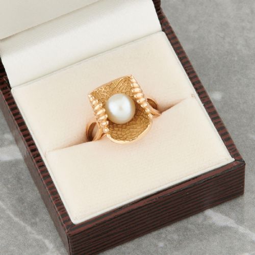 1950S 18CT GOLD PEARL IN OYSTER SHELL COCKTAIL RING - ADDITIONAL PHOTO 6