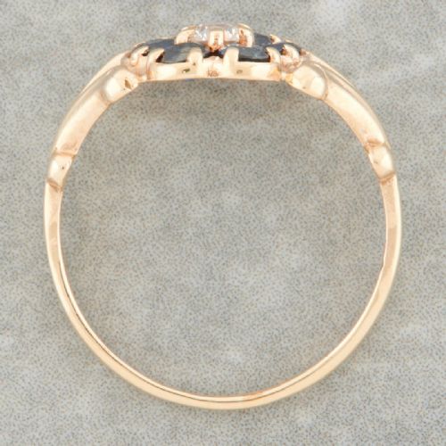 ANTIQUE 14CT GOLD SAPPHIRE AND DIAMOND FLOWER CLUSTER RING - ADDITIONAL PHOTO 5
