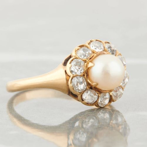 VICTORIAN 18CT GOLD PEARL AND OLD CUT DIAMOND CLUSTER RING - ADDITIONAL PHOTO 2