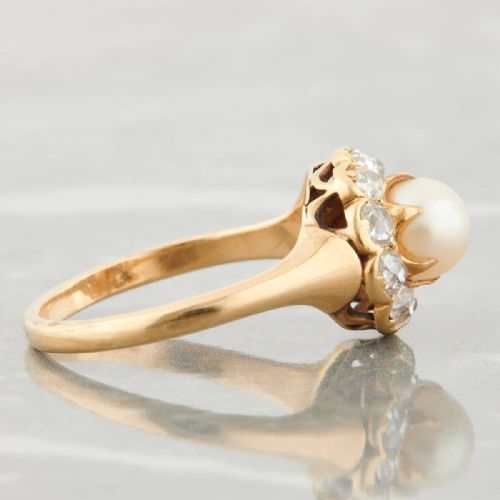 VICTORIAN 18CT GOLD PEARL AND OLD CUT DIAMOND CLUSTER RING - ADDITIONAL PHOTO 3