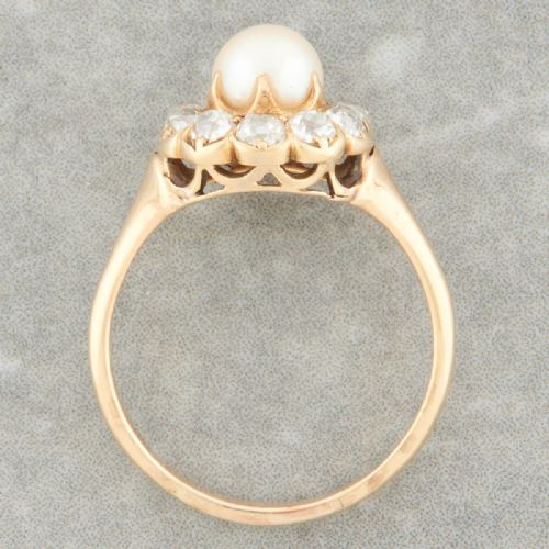 VICTORIAN 18CT GOLD PEARL AND OLD CUT DIAMOND CLUSTER RING - ADDITIONAL PHOTO 5
