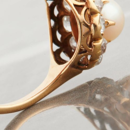 VICTORIAN 18CT GOLD PEARL AND OLD CUT DIAMOND CLUSTER RING - ADDITIONAL PHOTO 6