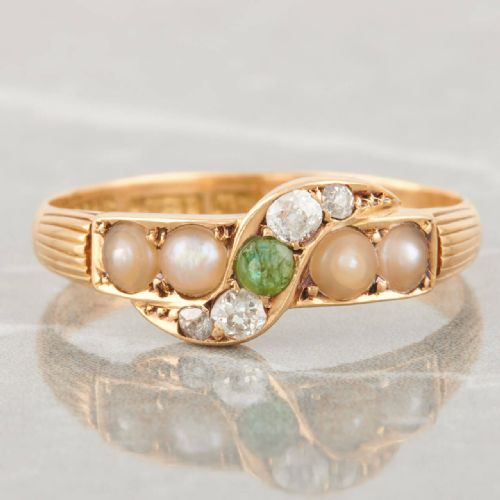 18ct gold emerald pearl and diamond ring - CATEGORY: ANTIQUE JEWELLERY - DATED VICTORIAN