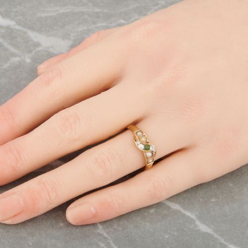 18CT GOLD EMERALD PEARL AND DIAMOND RING - ADDITIONAL PHOTO 1