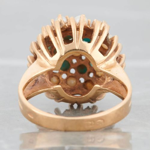 VINTAGE 14CT GOLD TURQUOISE PEARL CLUSTER RING - ADDITIONAL PHOTO 5