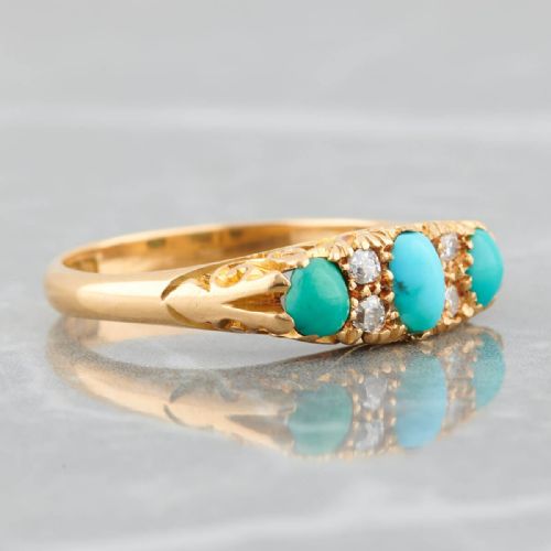 18CT GOLD TURQUOISE AND DIAMOND HALF HOOP RING - ADDITIONAL PHOTO 2