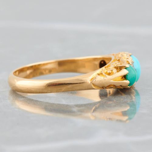 18CT GOLD TURQUOISE AND DIAMOND HALF HOOP RING - ADDITIONAL PHOTO 3