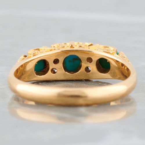 18CT GOLD TURQUOISE AND DIAMOND HALF HOOP RING - ADDITIONAL PHOTO 4