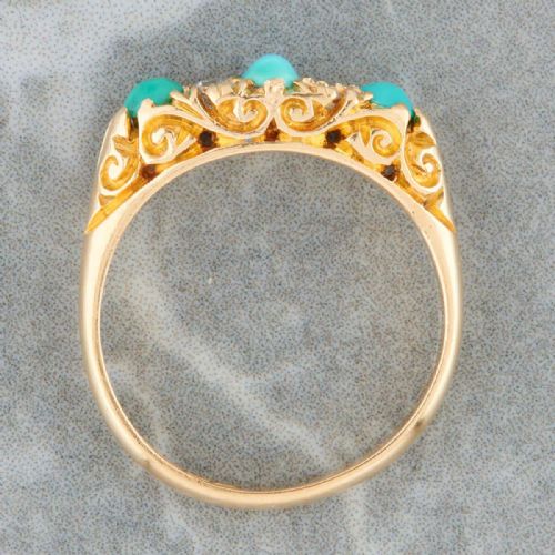 18CT GOLD TURQUOISE AND DIAMOND HALF HOOP RING - ADDITIONAL PHOTO 5