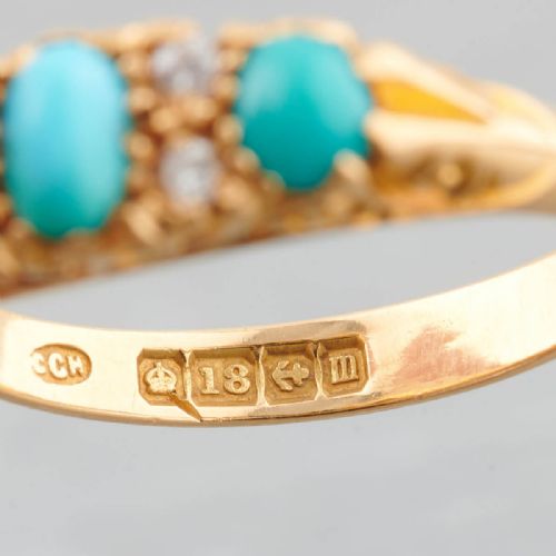 18CT GOLD TURQUOISE AND DIAMOND HALF HOOP RING - ADDITIONAL PHOTO 6