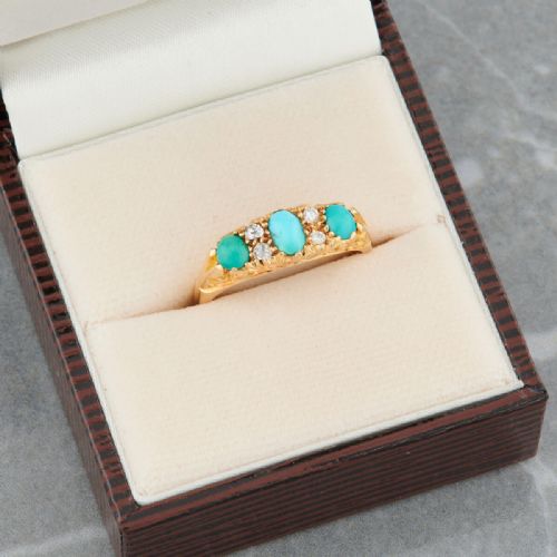 18CT GOLD TURQUOISE AND DIAMOND HALF HOOP RING - ADDITIONAL PHOTO 7