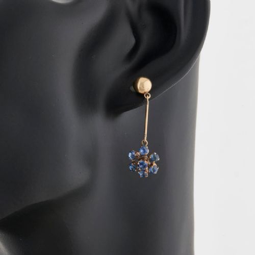 ANTIQUE 14CT GOLD SAPPHIRE CLUSTER DROP EARRINGS - ADDITIONAL PHOTO 1