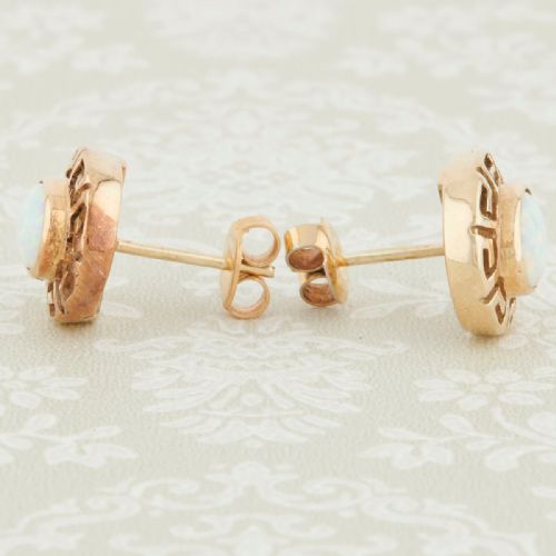 VINTAGE 14CT GOLD CULTURED OPAL MEANDER STUD EARRINGS - ADDITIONAL PHOTO 3