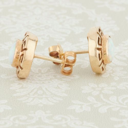 VINTAGE 14CT GOLD CULTURED OPAL MEANDER STUD EARRINGS - ADDITIONAL PHOTO 4