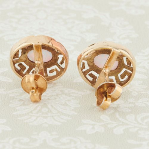 VINTAGE 14CT GOLD CULTURED OPAL MEANDER STUD EARRINGS - ADDITIONAL PHOTO 5