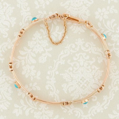 ANTIQUE 9CT GOLD TURQUOISE GATE BRACELET - ADDITIONAL PHOTO 8